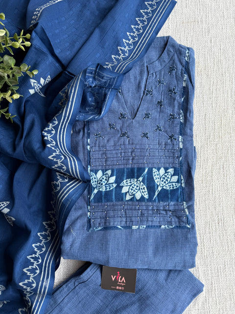 Indigo Blue cotton Ready suit set