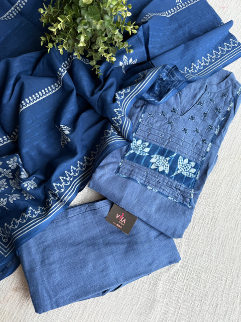 Indigo Blue cotton Ready suit set