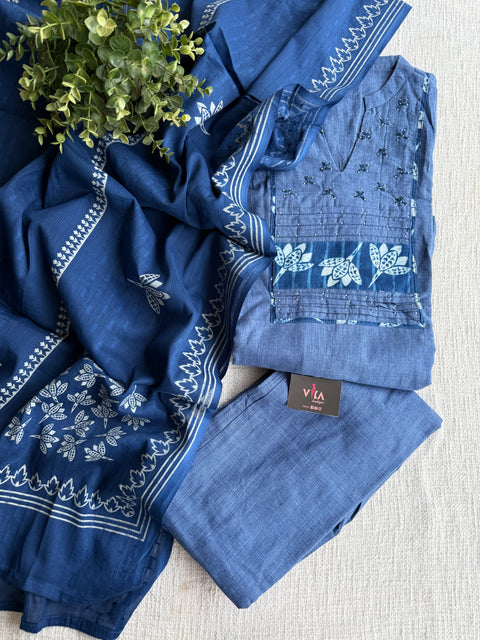 Indigo Blue cotton Ready suit set