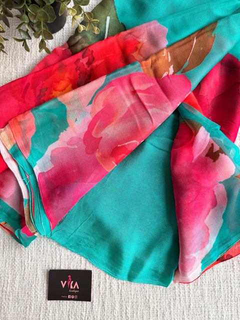 Digital printed pure chiffon saree