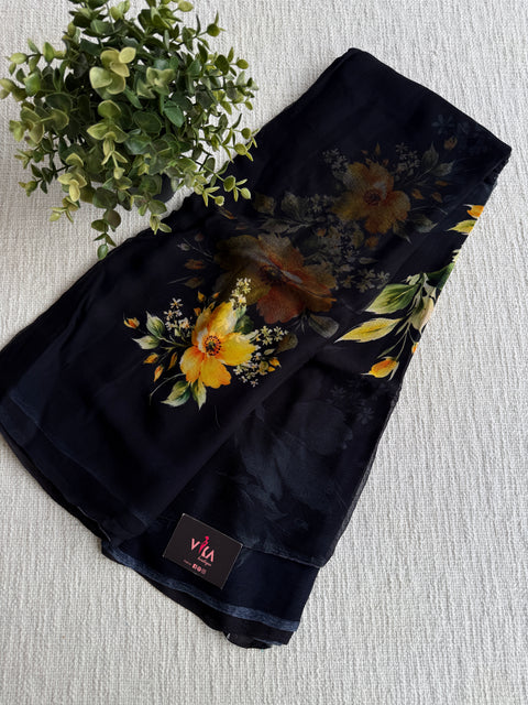 Digital printed pure chiffon saree