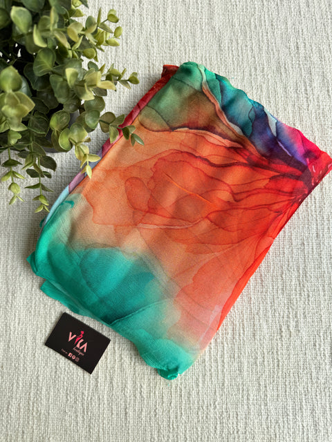 Digital printed pure chiffon saree