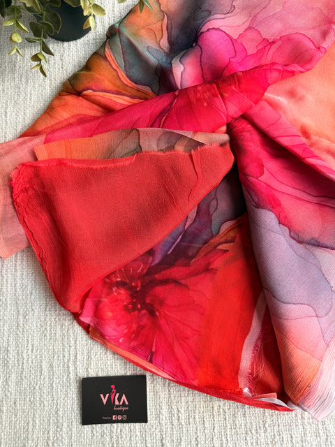 Digital printed pure chiffon saree