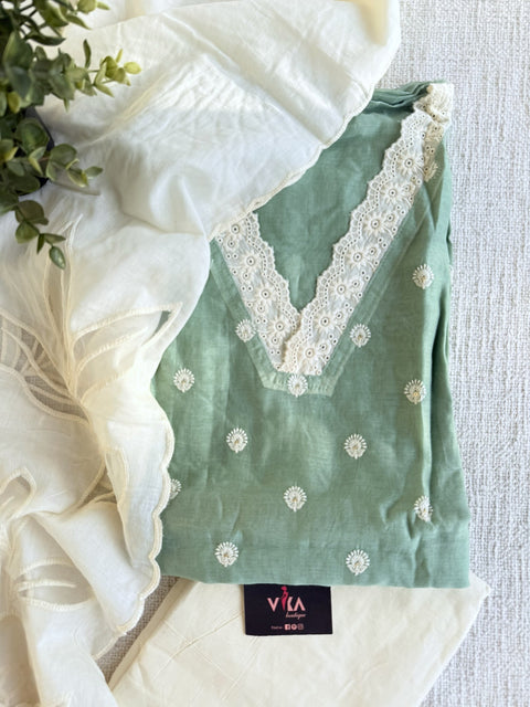 Emb chanderi suit top with cotton dupatta
