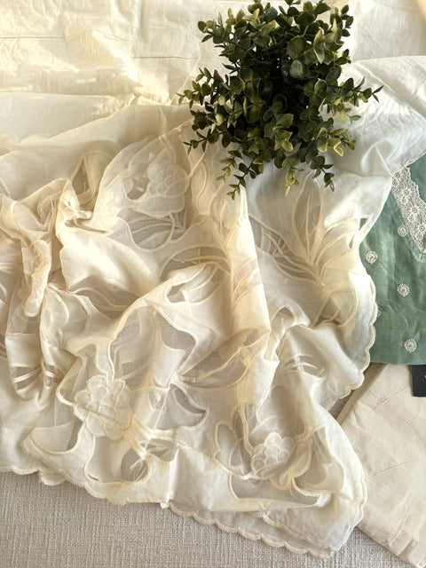 Emb chanderi suit top with cotton dupatta