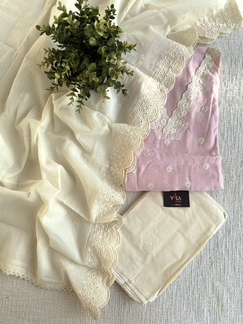 Emb chanderi suit top with cotton dupatta
