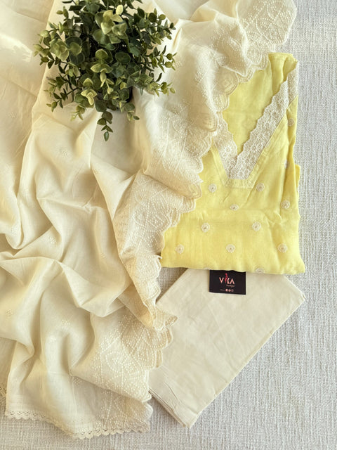 Emb chanderi suit top with cotton dupatta