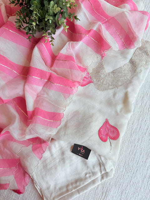 Pink leaf organza salwar material