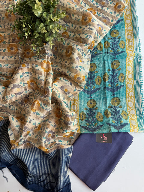 Handblock printed maheswari silk suit material