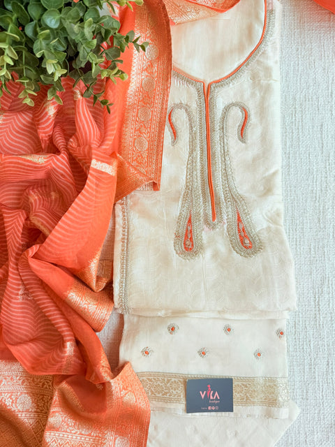 Paisley Dola silk salwar material - orange