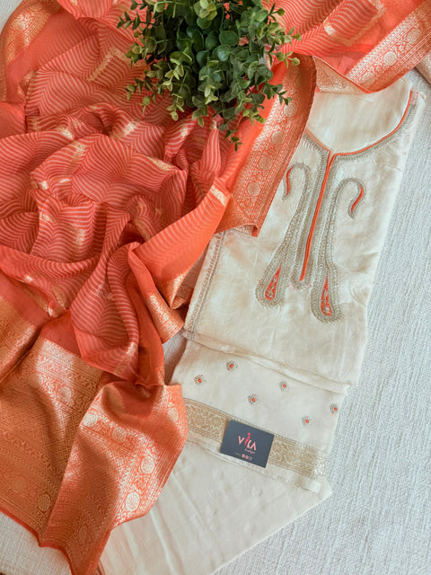 Paisley Dola silk salwar material - orange