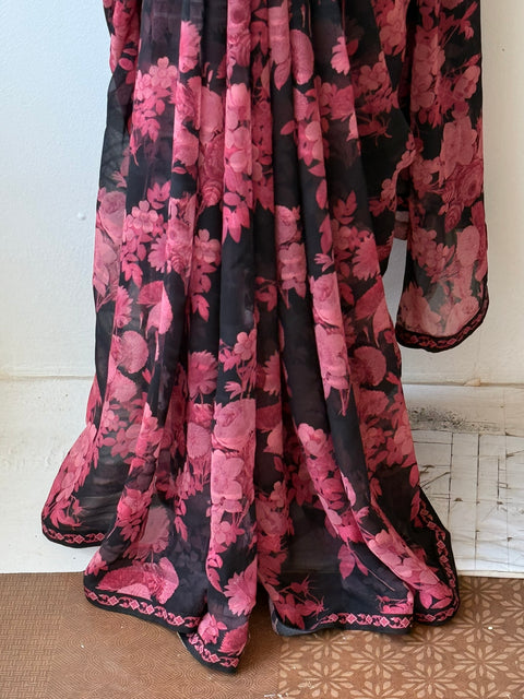 Floral printed georgette saree